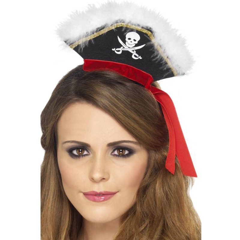 Mini pirate hat with red ribbon