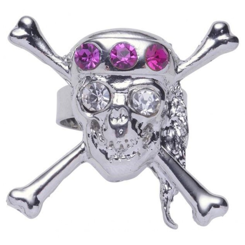 Pink Studded Skull Pirate Ring