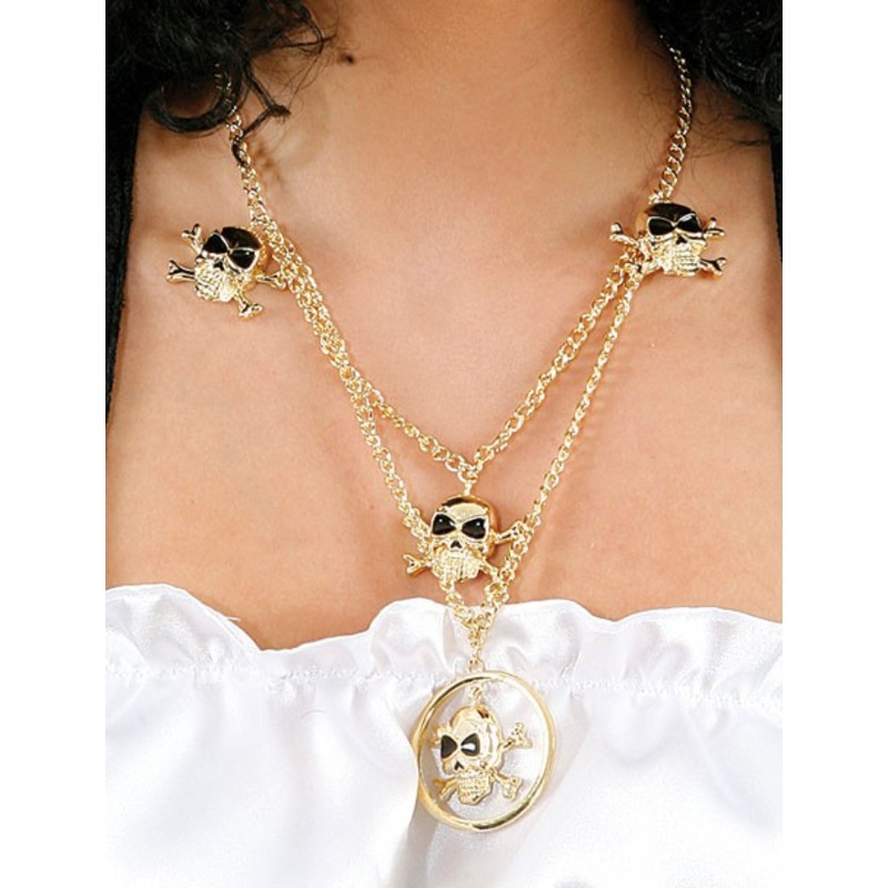 Priate necklace gold with skulls and ring