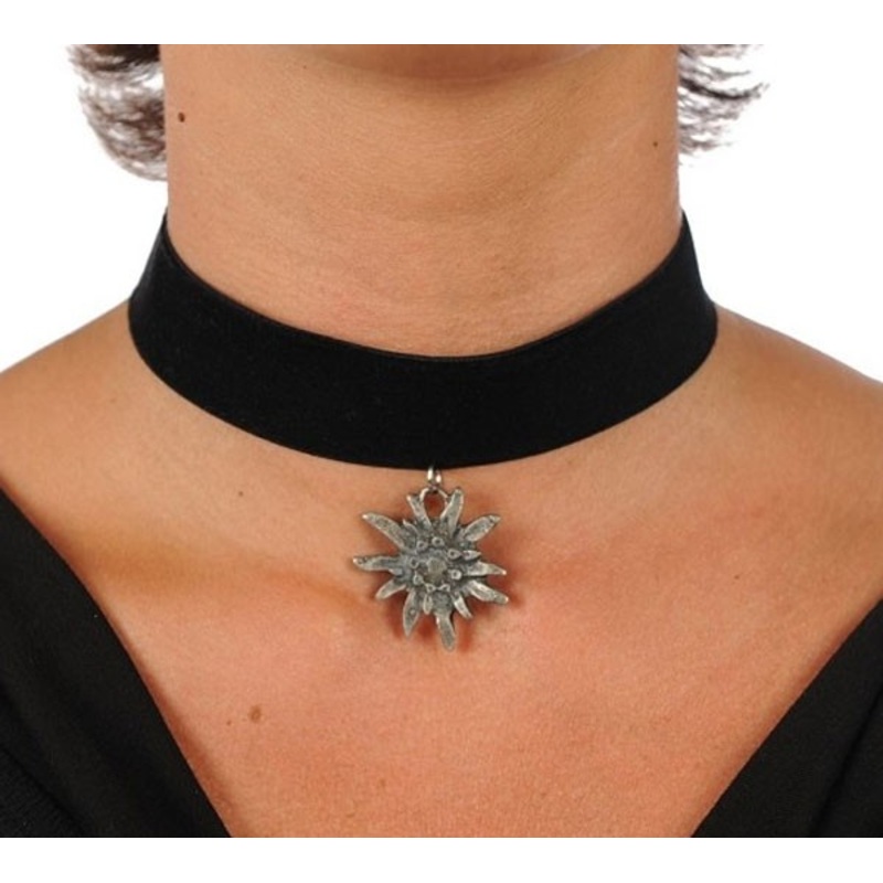Trachten collar edelweiss black