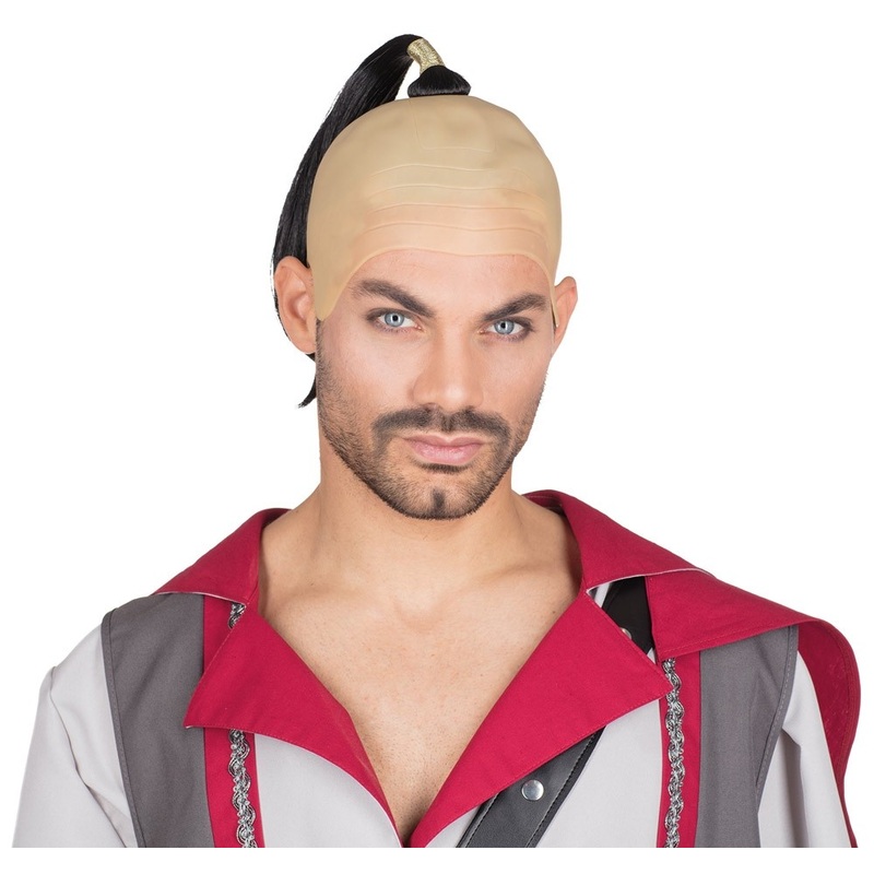 Bald head with samurai braid