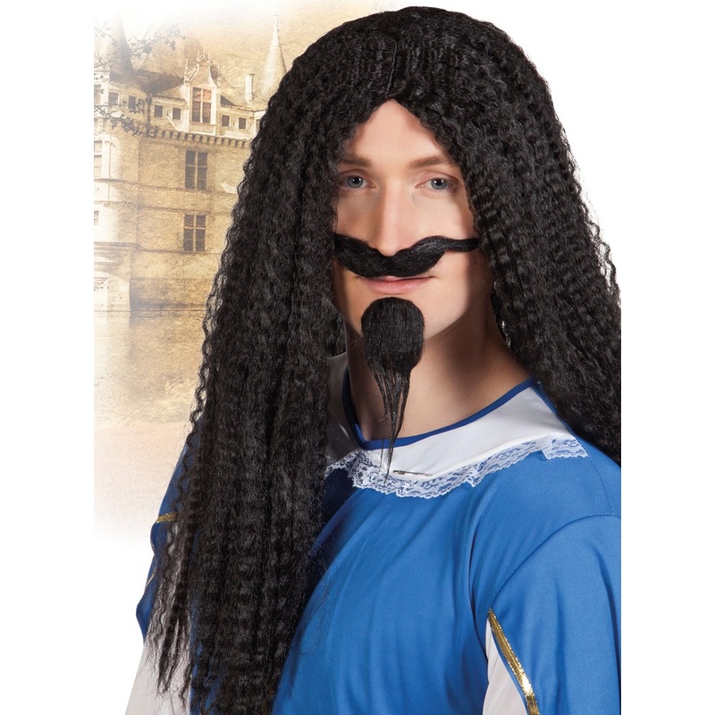 Black musketeer wig with beard