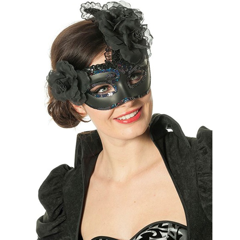 Black sequin eye mask with flowers