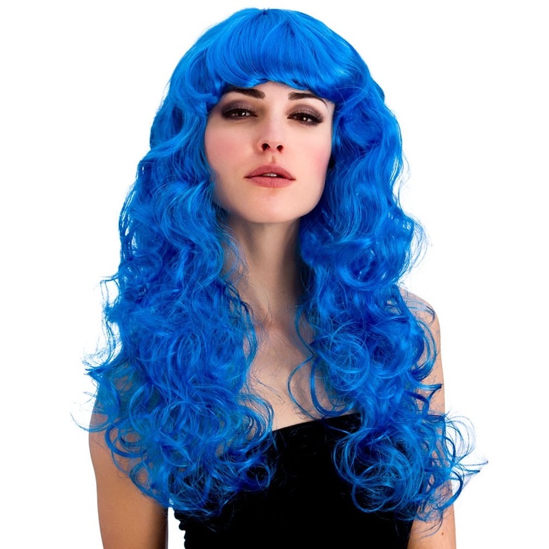 Blue curly wig with bangs Leandra