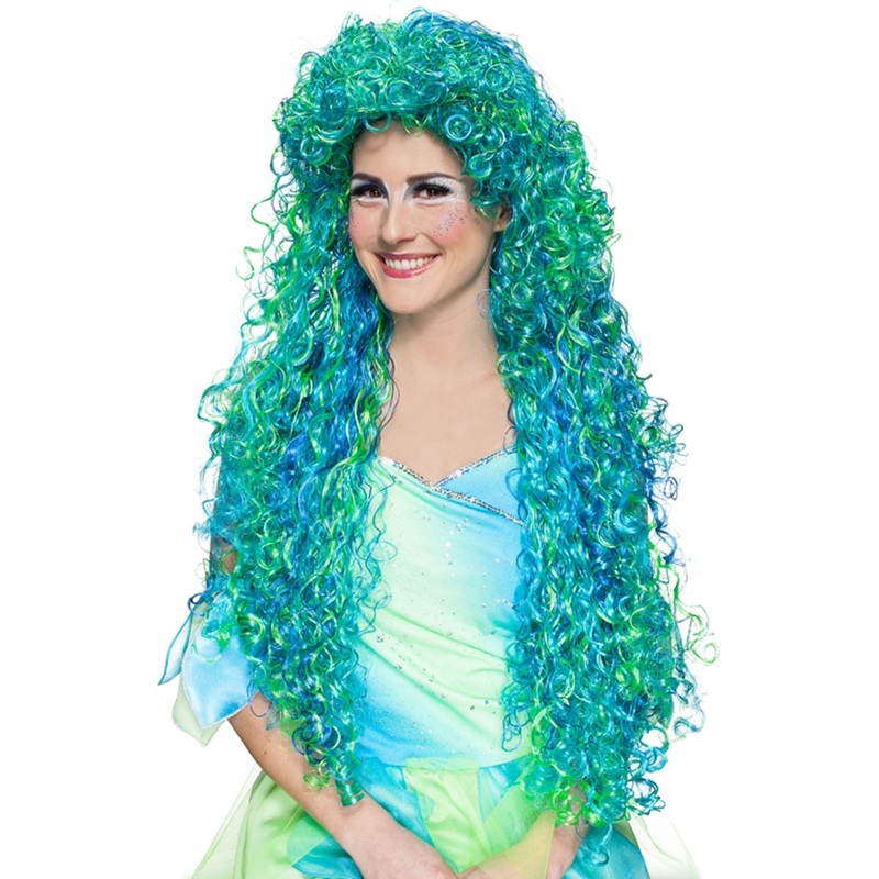 Blue extra long mermaid wig