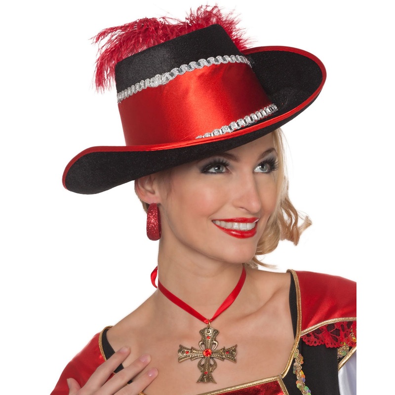 Historical musketeer baroque hat in red