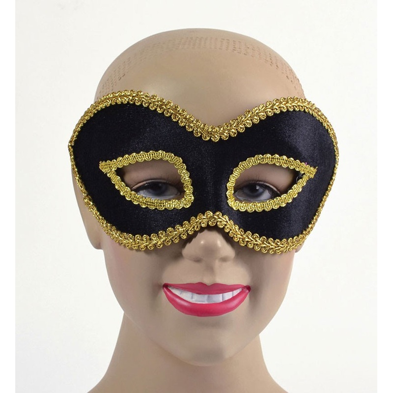 Black domino mask with gold braid