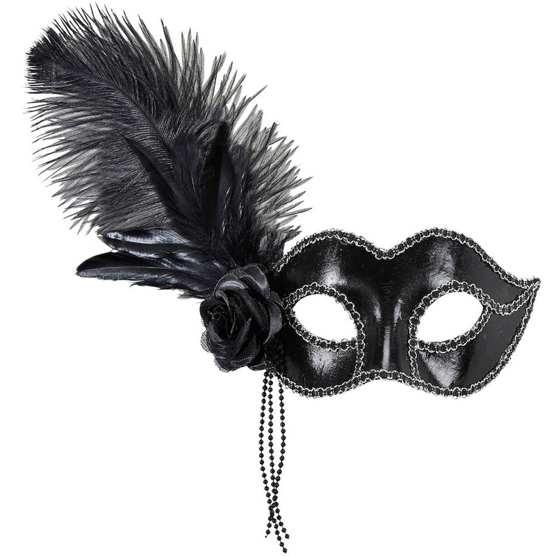 Black eye mask Leonor with feather headdress