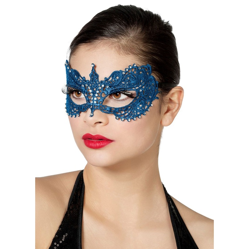 Blue eye mask with lace & rhinestones
