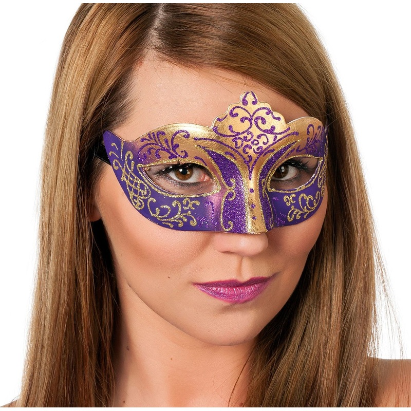 Purple-gold Venetian glitter mask
