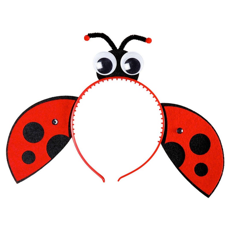 Ladybug headband with googly eyes and wings
