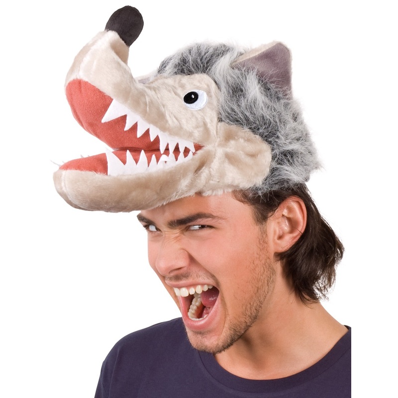 Plush wolf head cap