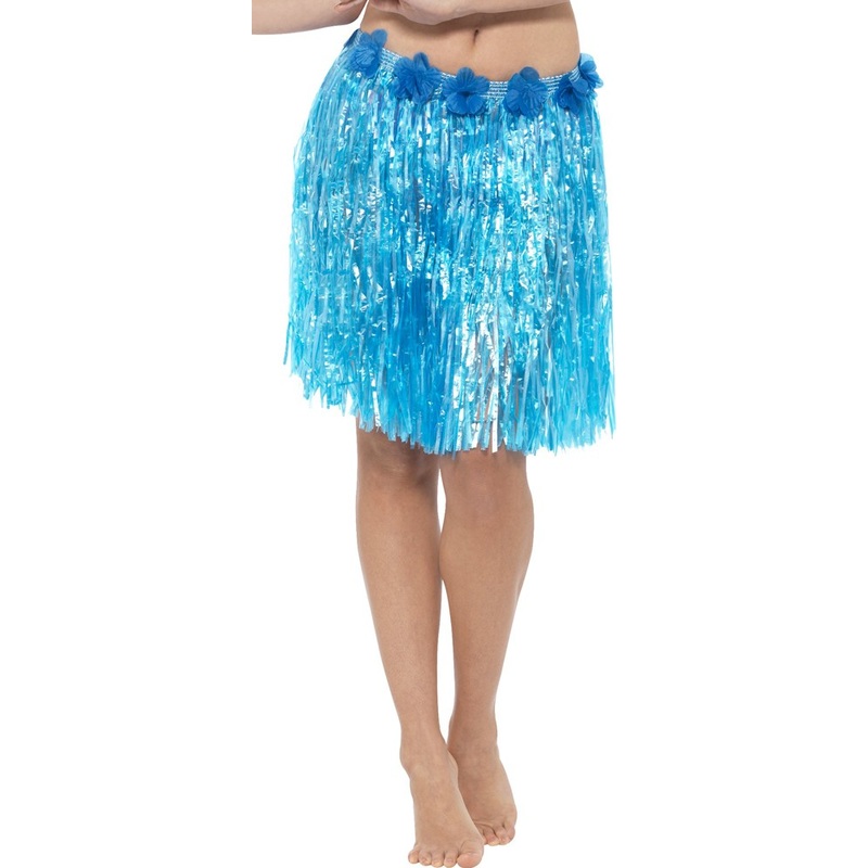 Blue hula Hawaii skirt with flowers