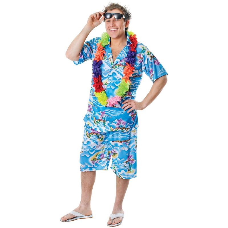 Hawaii costume for men with blue flowers