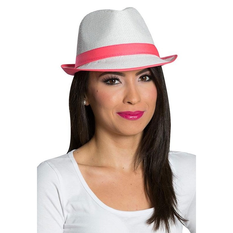 Stylish fedora straw hat neon pink