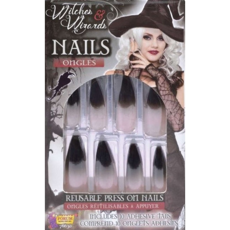 White-black witch artificial nails in a set