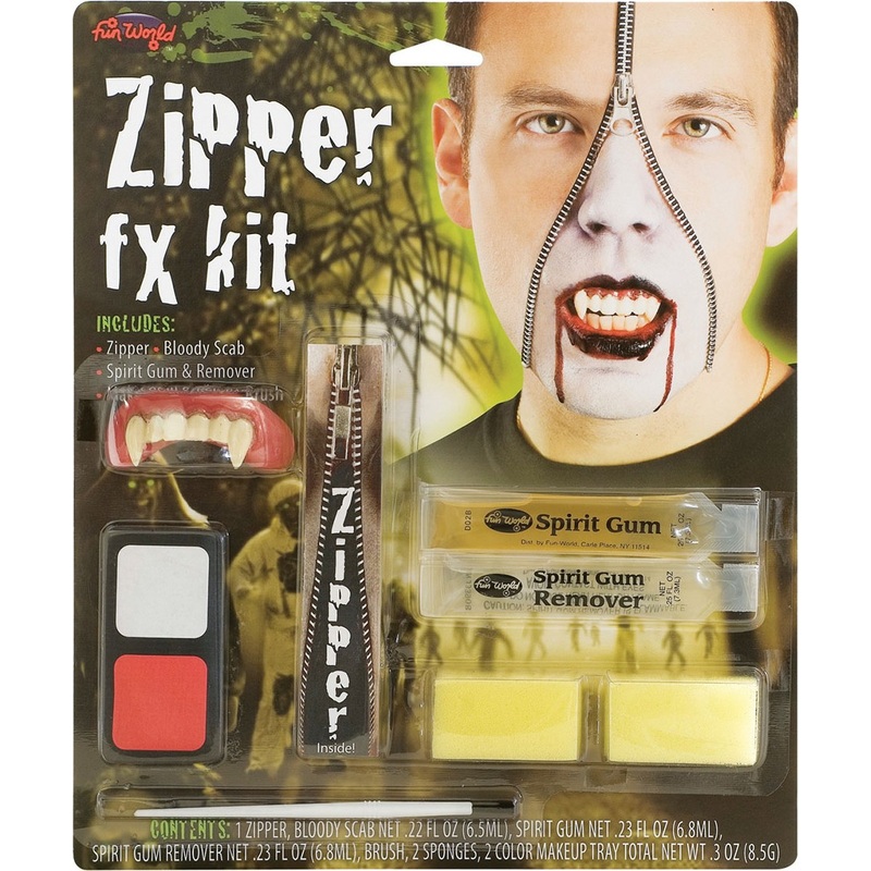 Zipper make-up set with vampire teeth