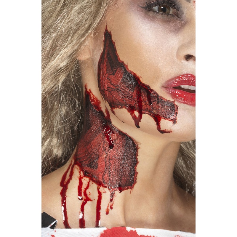 Blood smeared skin adhesive tattoo