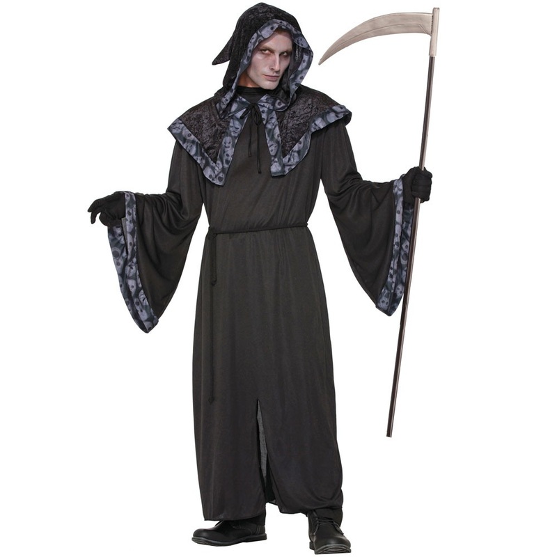 Gloomy grim reaper with skulls costume