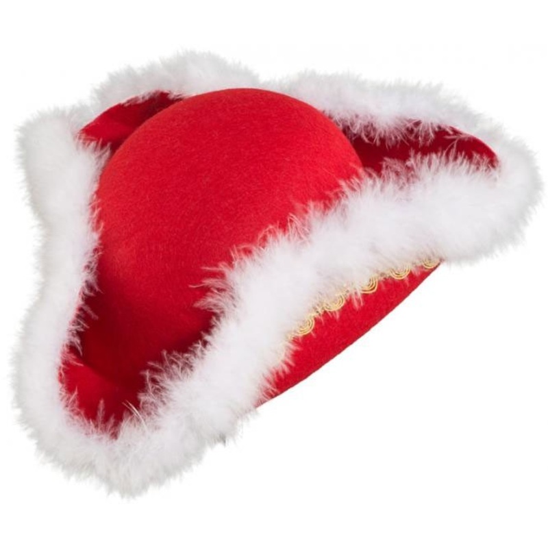 Red sparkling hat with white fur edge