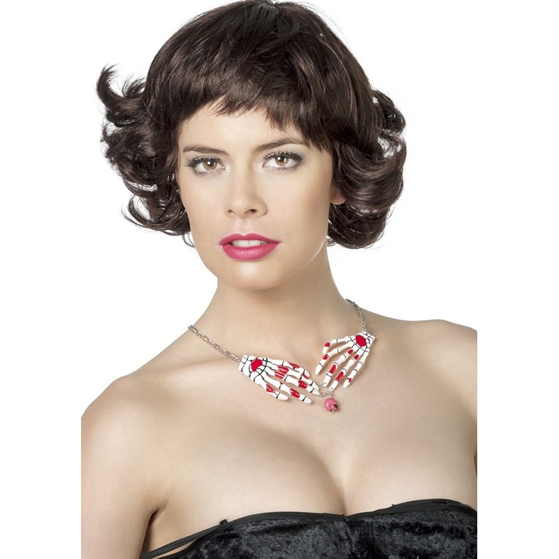 Skeleton hand necklace red