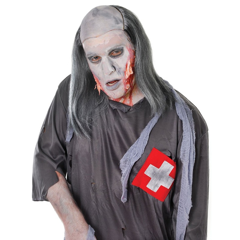 Zombie wig bald head with gray hair