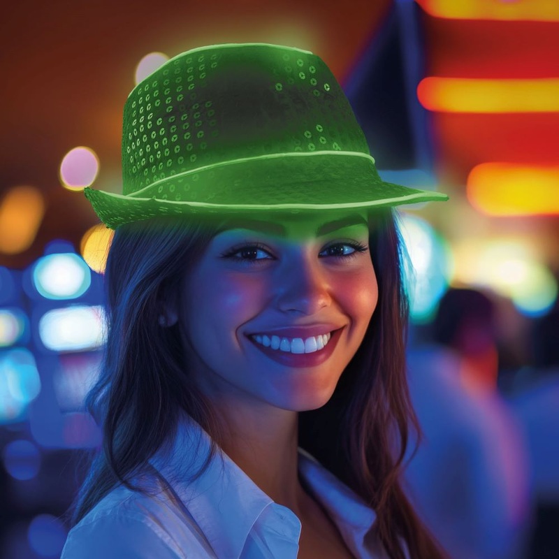Black sequin hat with light band in green