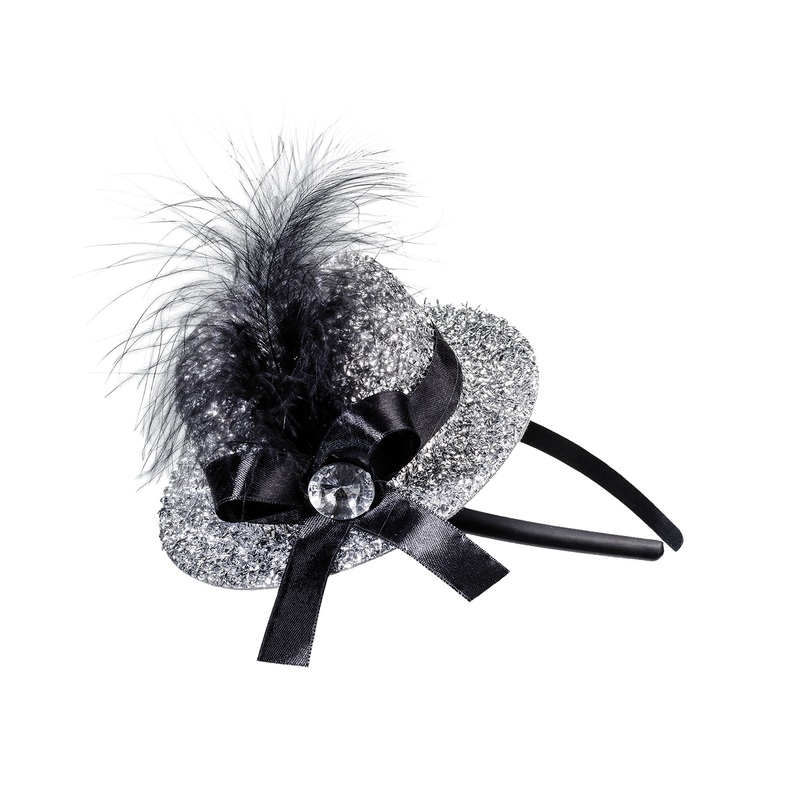 Elegant mini glitter party hat with headband 13cm