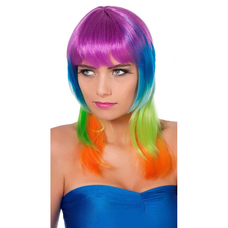 Shiny tiered rainbow wig Priscilla
