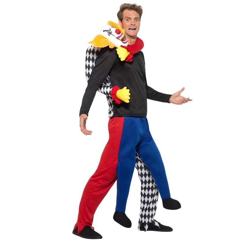 Kidnapper clown piggyback costume for men