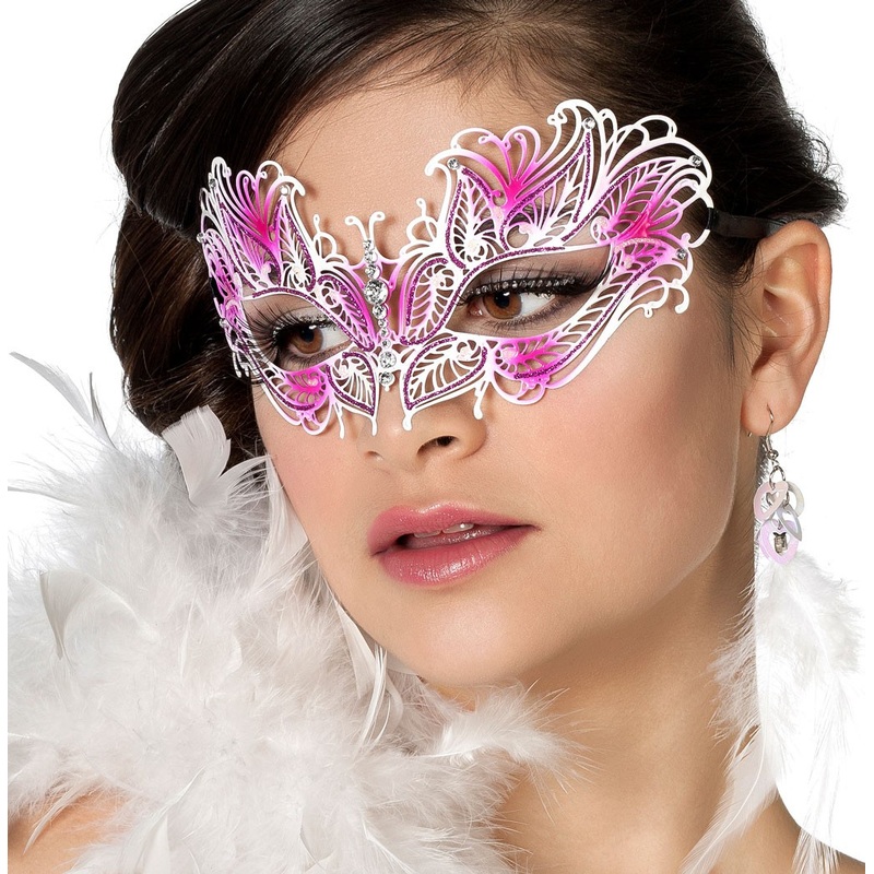 Pink and white butterfly mask