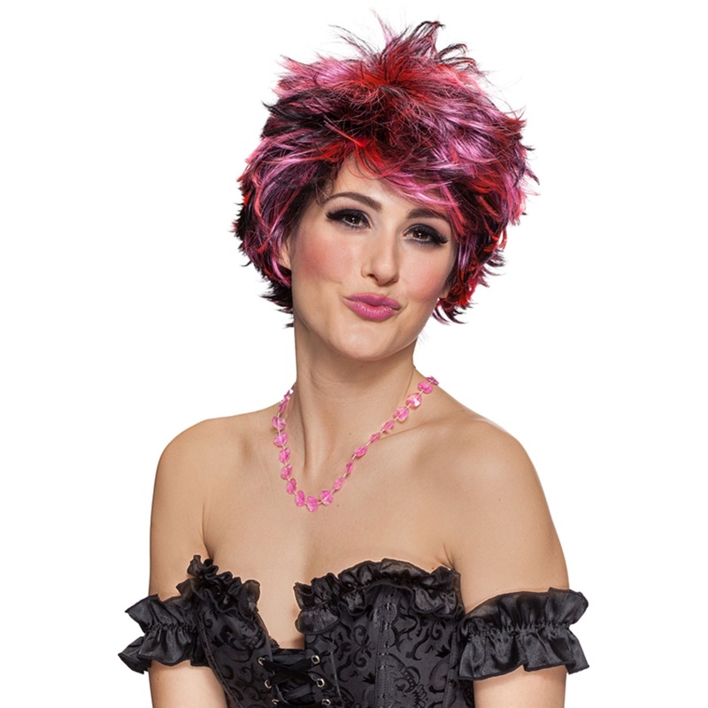 Pink-black women's wig in a cheeky look