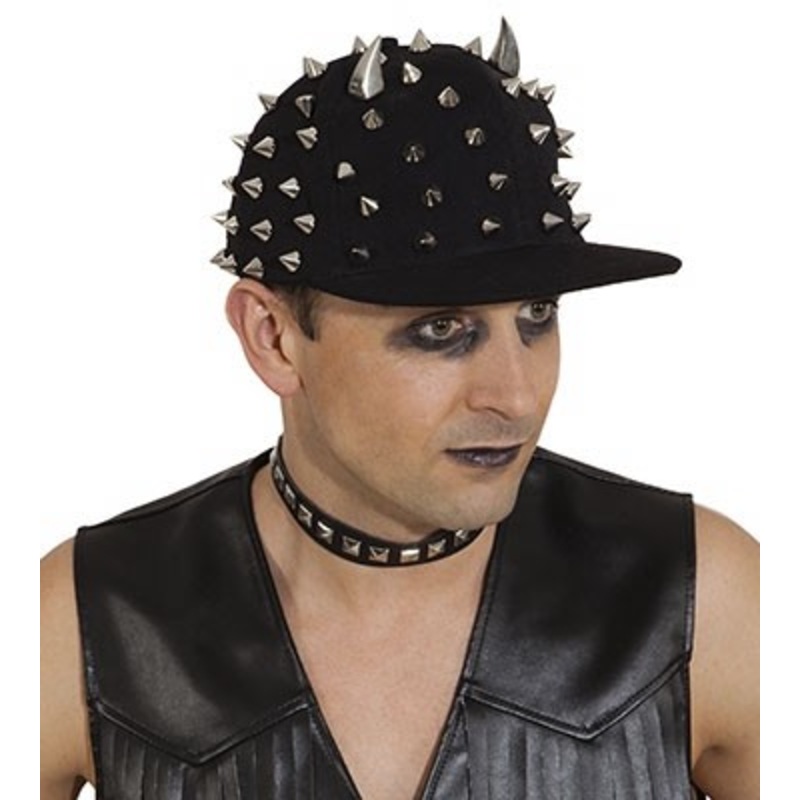 Black punk devil studded cap