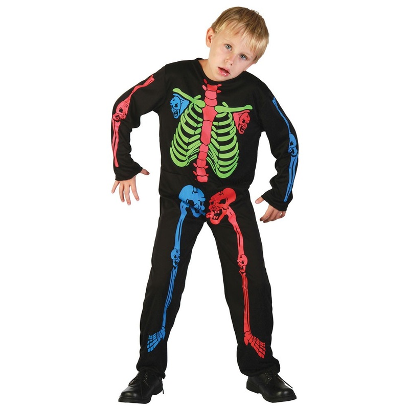 Colorful skeleton suit children costume S