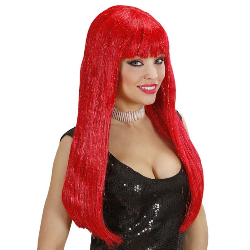 Glittering Svetlana long hair wig in red