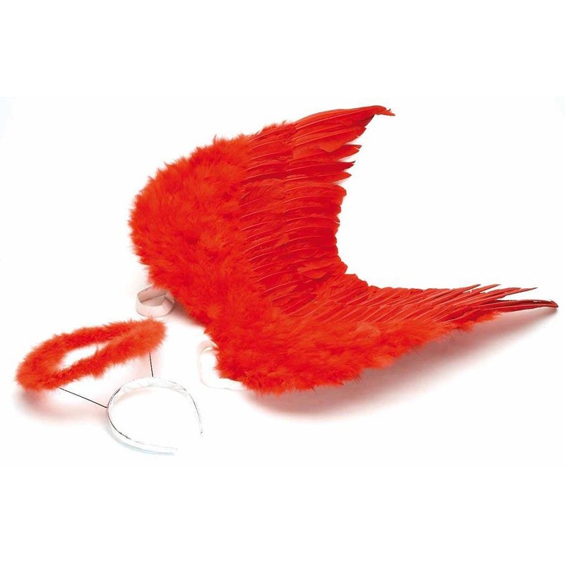 Hellish angel wings and halo red
