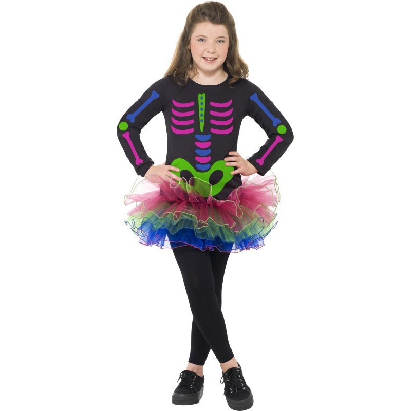 Neon skeleton ballerina costume for children
