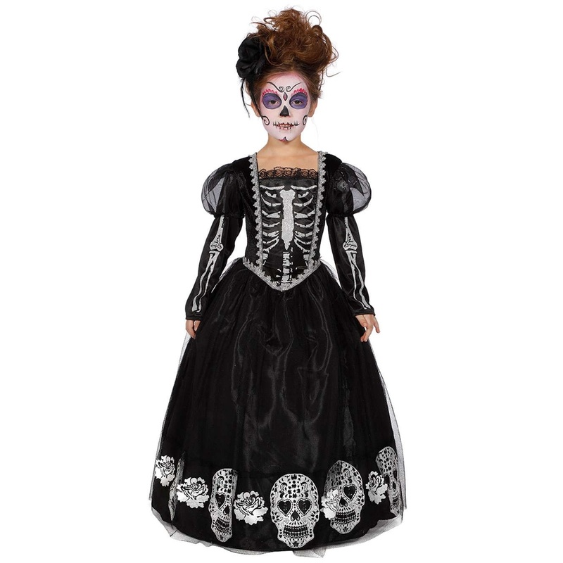 Pompous day of the dead ball gown kids costume 128