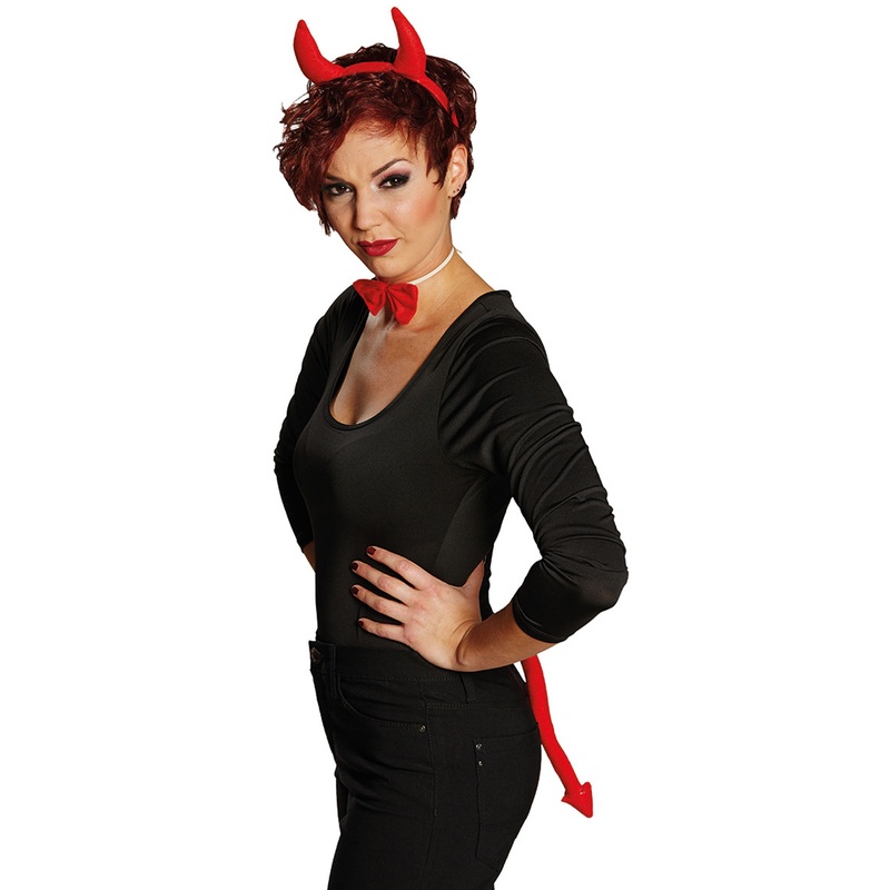 Red devil horns with bow tie and tail