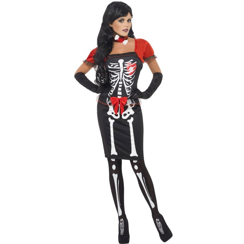 Sexy skeleton costume with bow S