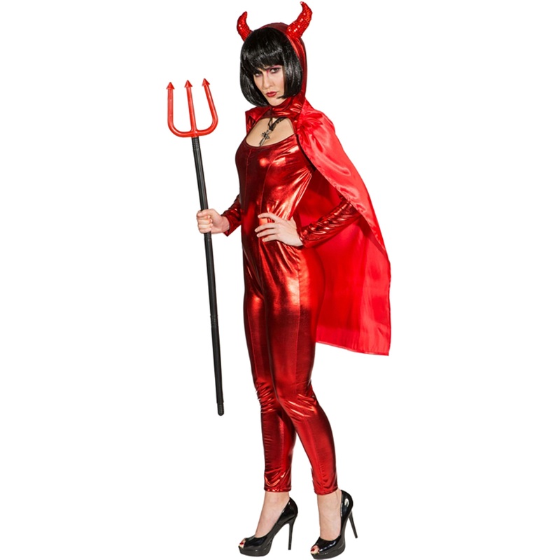 Shiny devil cloak with horns in red