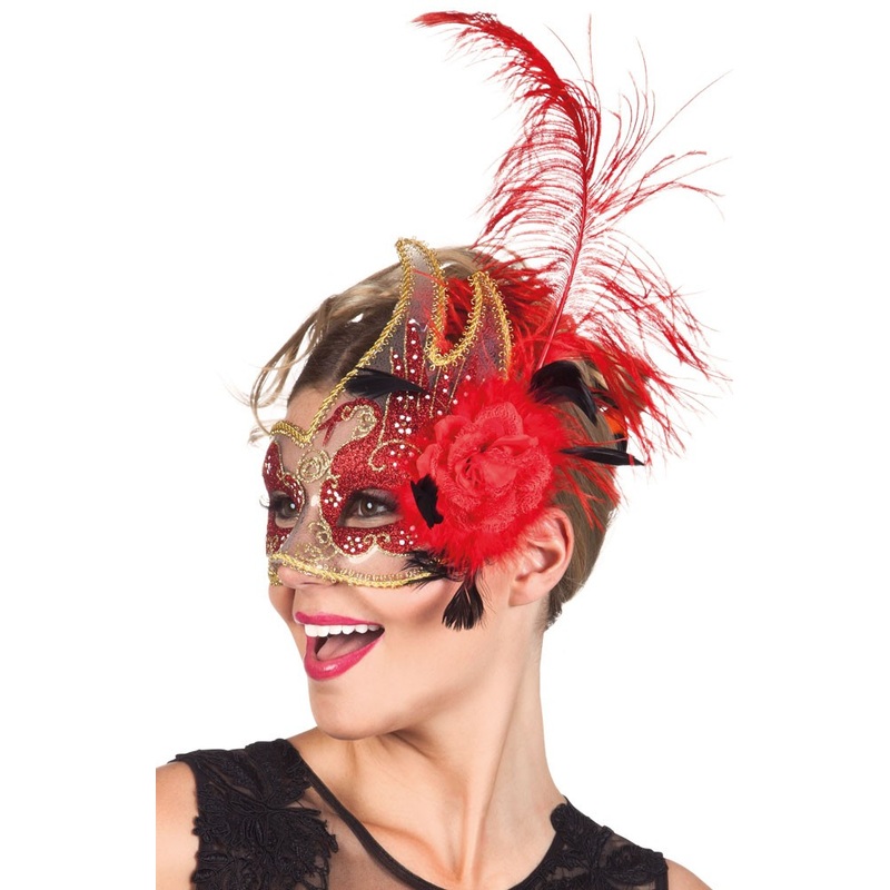 Venetian feather mask red gold