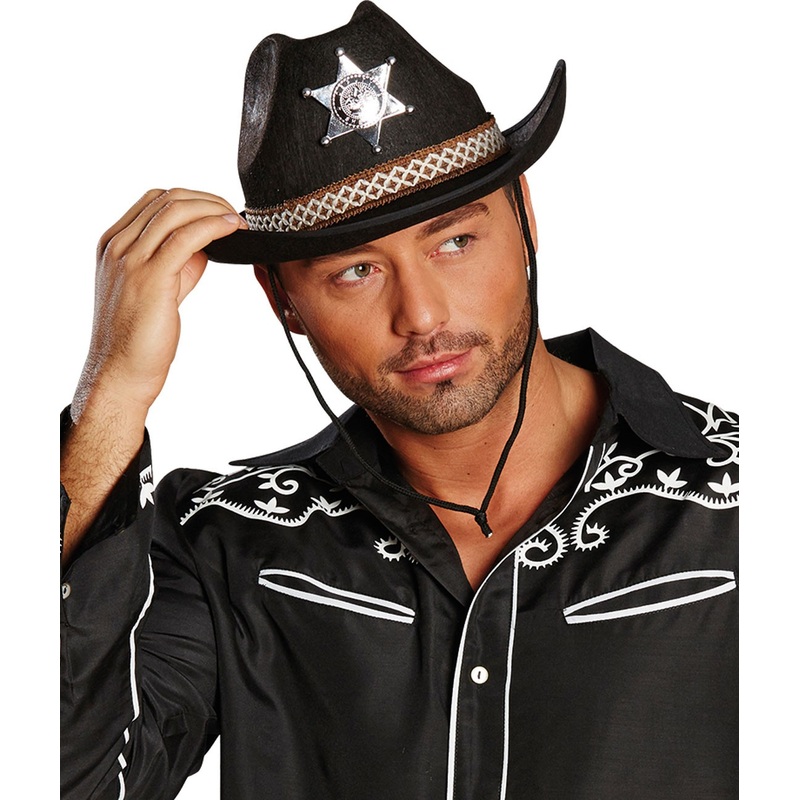 Black sheriff cowboy hat with star application