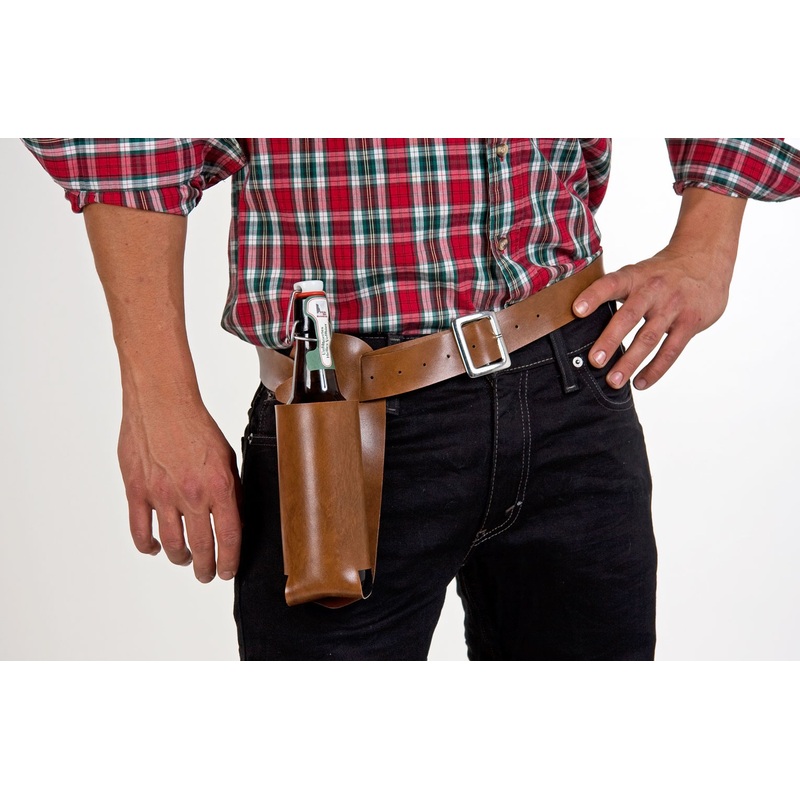 Brown belt with bottle holder