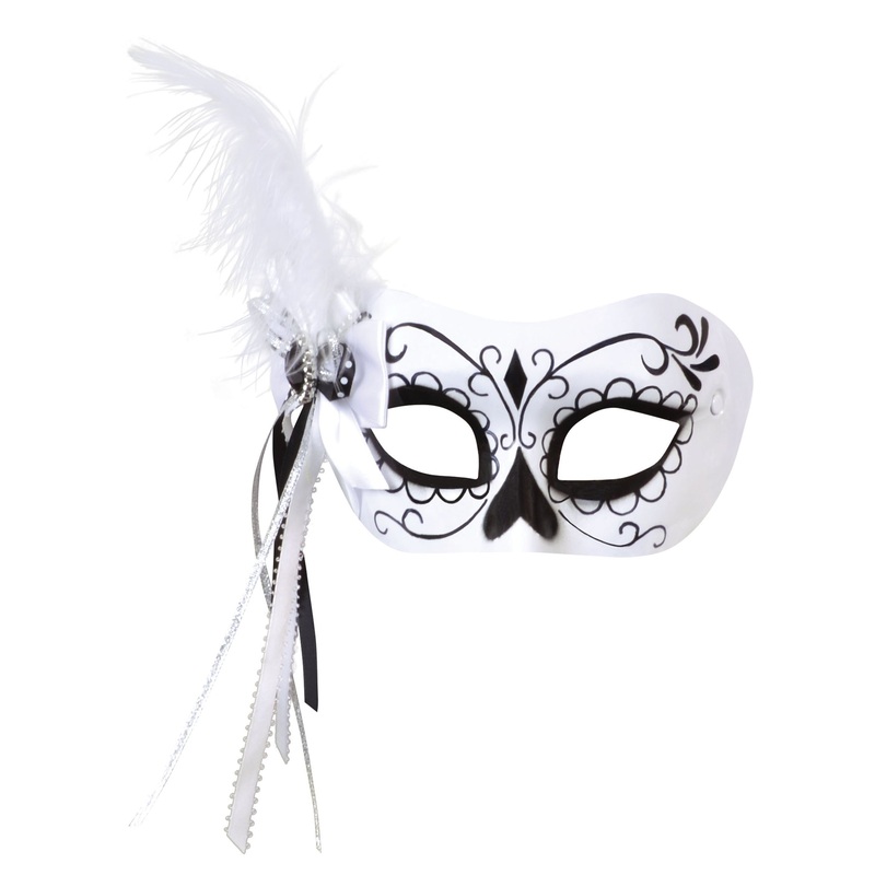 Day of the dead eye mask with feathers