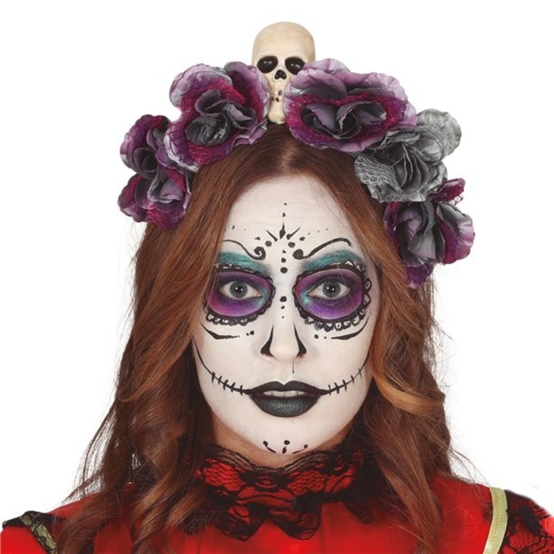 Day of the Dead headband with flowers and skull