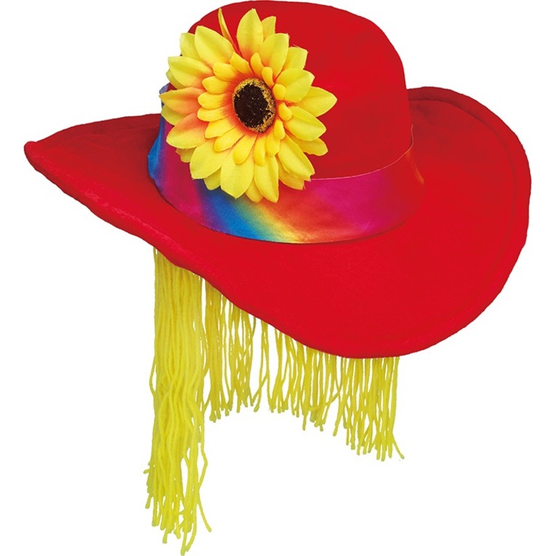 Clown hat with hair and flower red