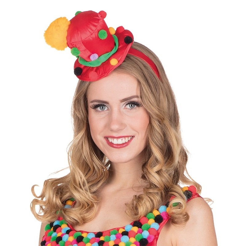 Clown top hat headband with colorful pompoms