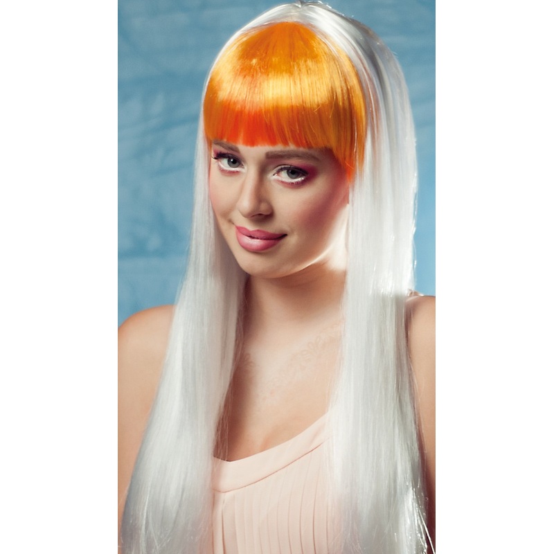 Manga long hair wig white-orange