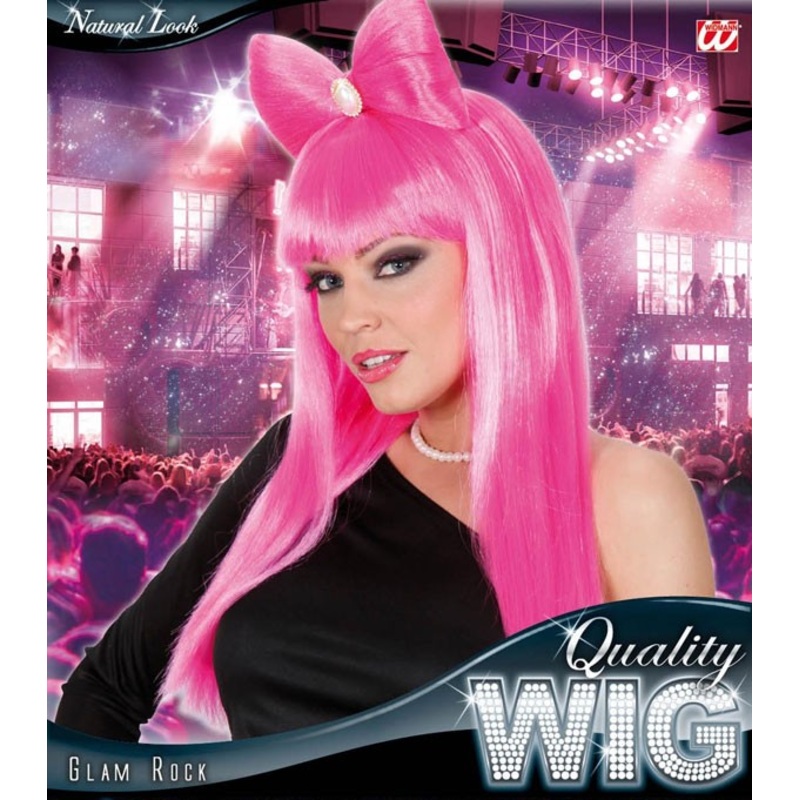 Pink pop star wig Lara with bow
